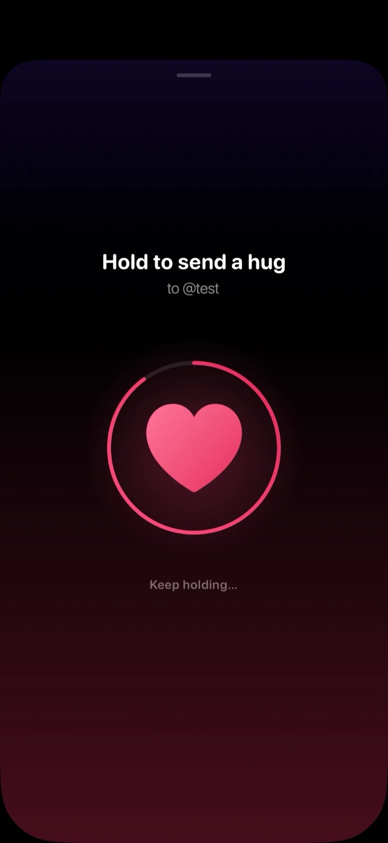 Holding the heart to send a hug to a friend in motion.