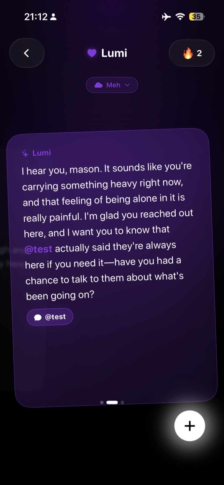 Lumi, motion's support companion, gently reminding the user that their friend is always there for them.